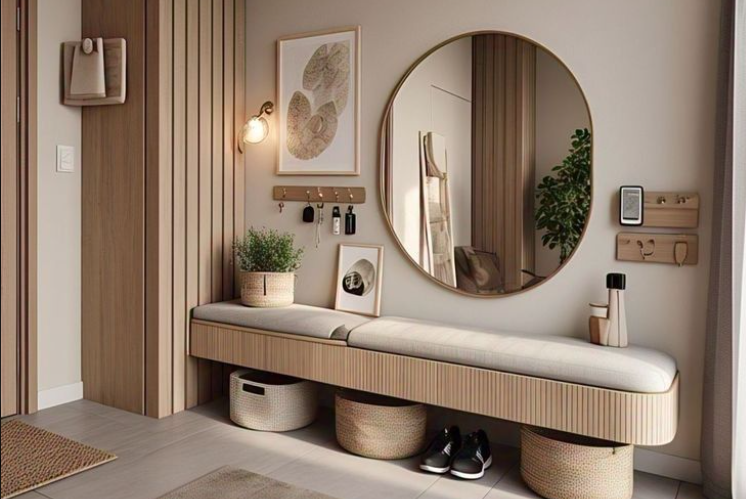 Recibidor a medida en Toluca con consola, espejo y panel